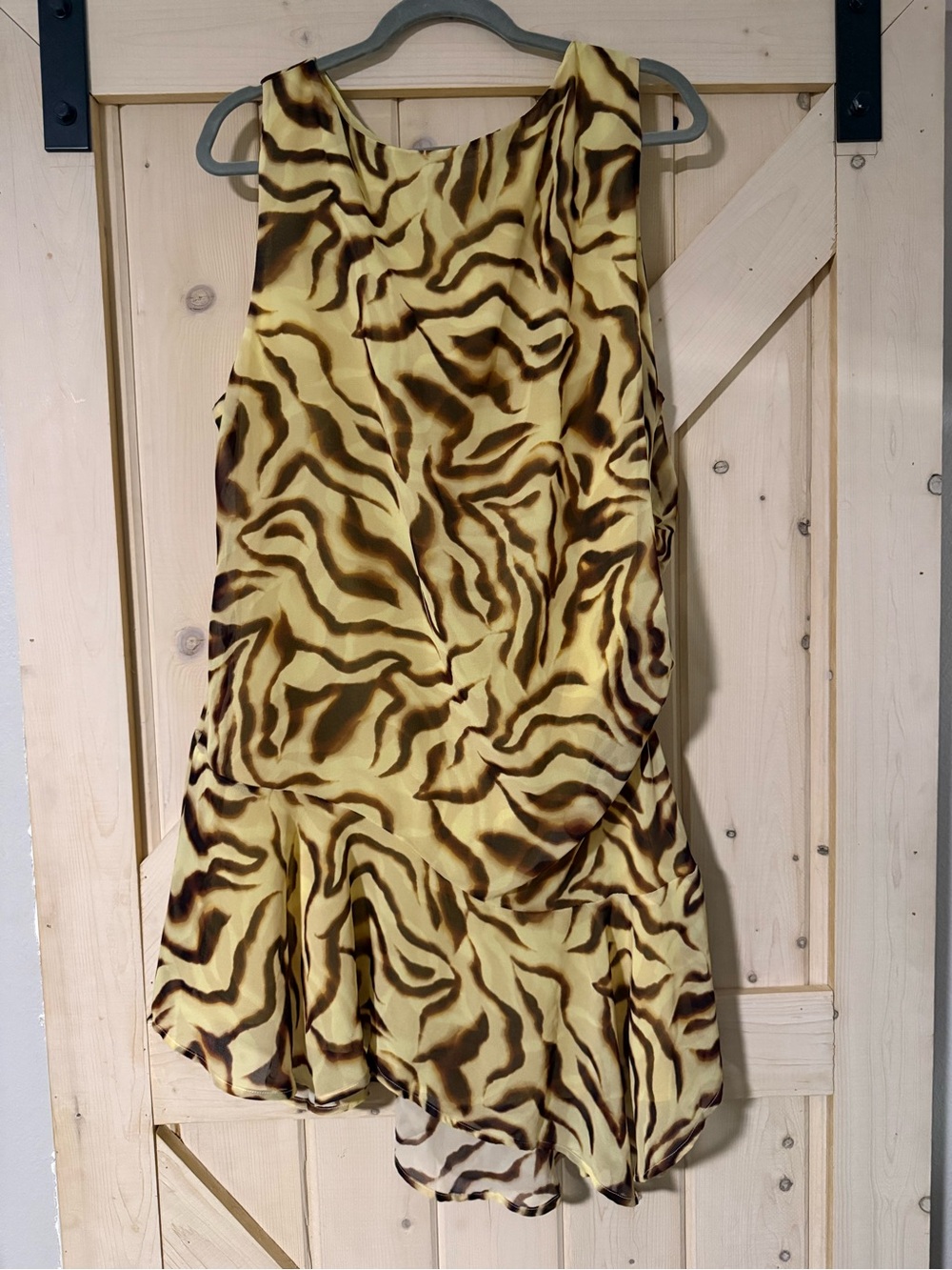 Peppermayo Yellow and Brown Animal-Print Asymmetrical Dress Size 18